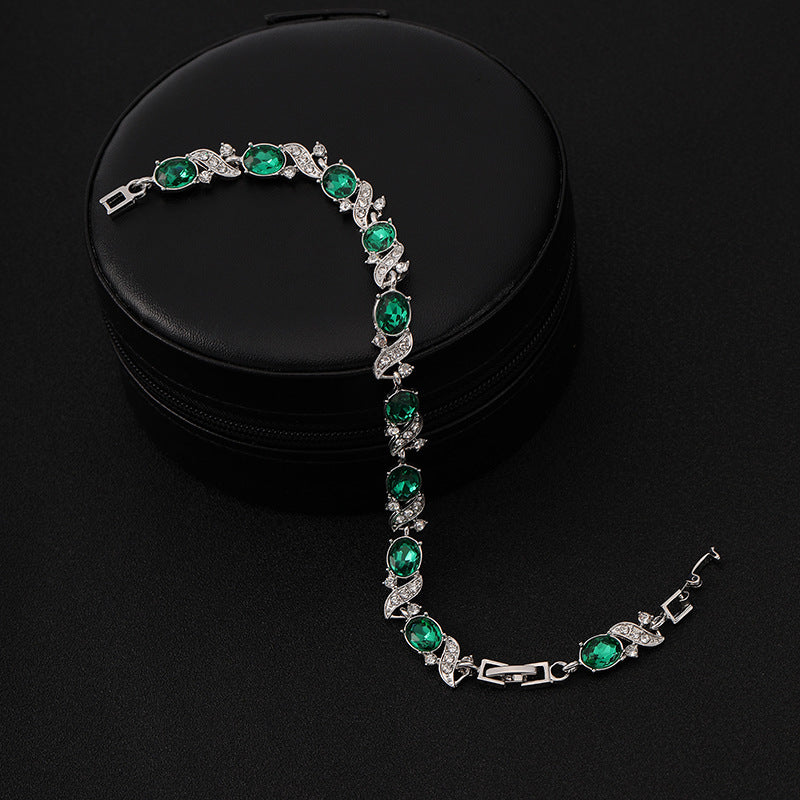 Pulseira de prata com pedras ovais verdes - Lorena
