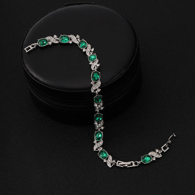 Pulseira de prata com pedras ovais verdes - Lorena