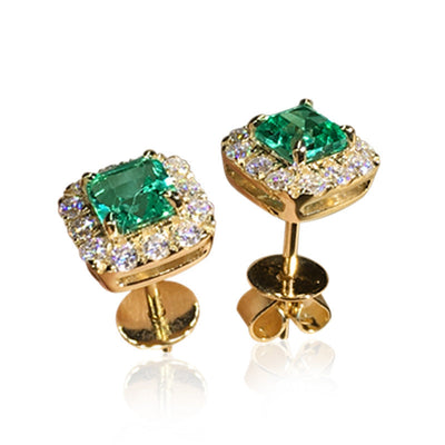 Brincos em ouro com pedra quadrada verde - Clarissa