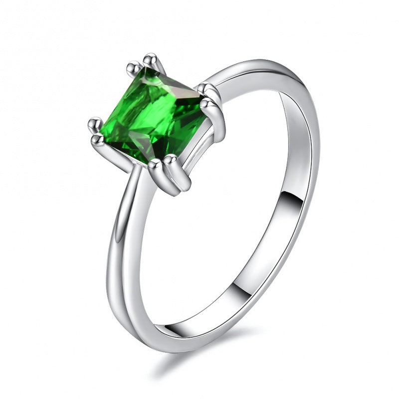 Anel de prata com pedra quadrada verde - Mirella