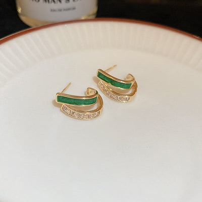 Brincos em ouro com pormenor verde e zircónias cúbicas - Delilah