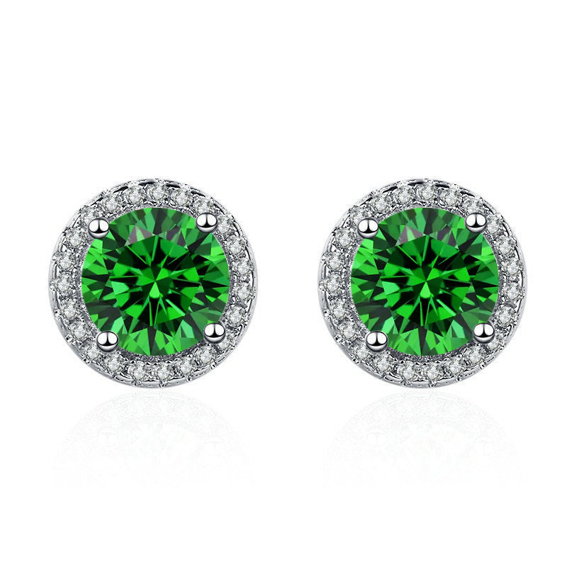 Brincos com pedra redonda verde e zircónias cúbicas - Roxo