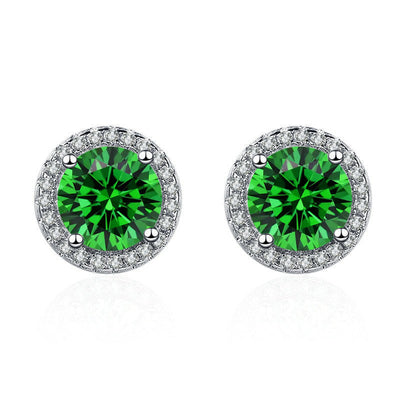 Brincos com pedra redonda verde e zircónias cúbicas - Roxo