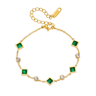 Pulseira dourada com cristais verdes e brancos - Ravenna
