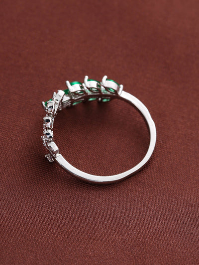 Anel ajustável em prata com folhas de cristal verde - Liora