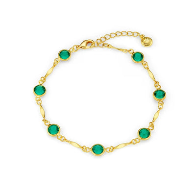 Pulseira dourada com pedras redondas verdes - Elviana