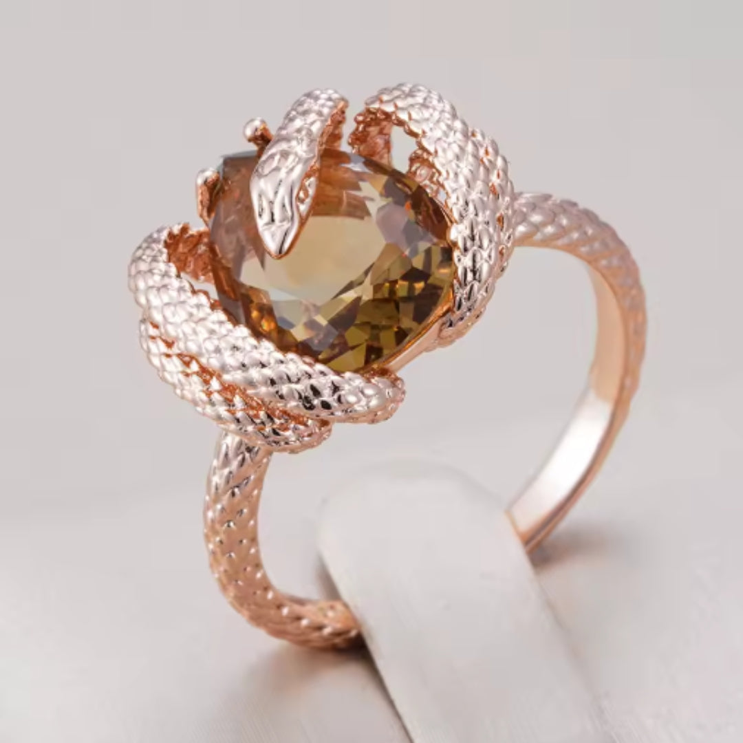 Anel elegante com cristal de cobra laranja - Raina