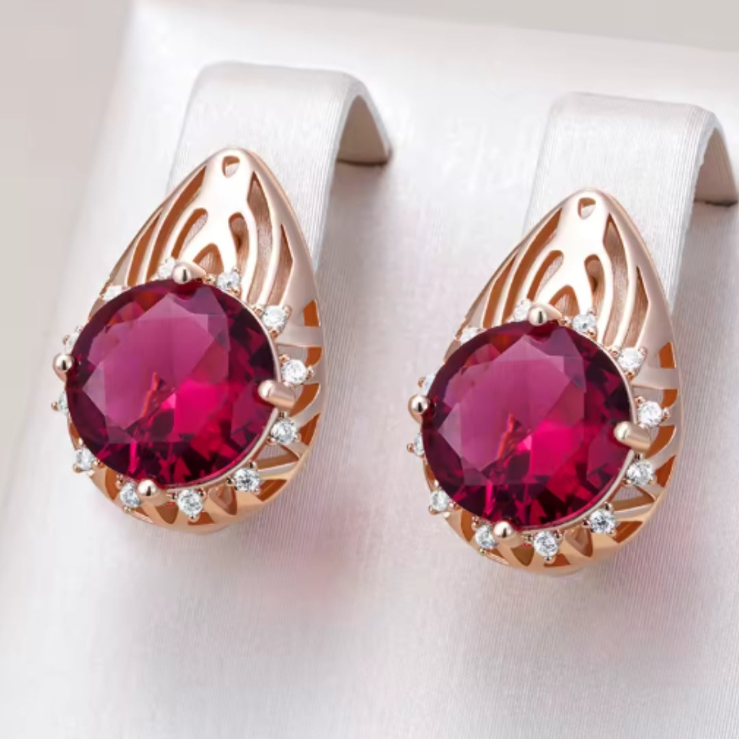 Brincos elegantes em ouro e vermelho - Ranya