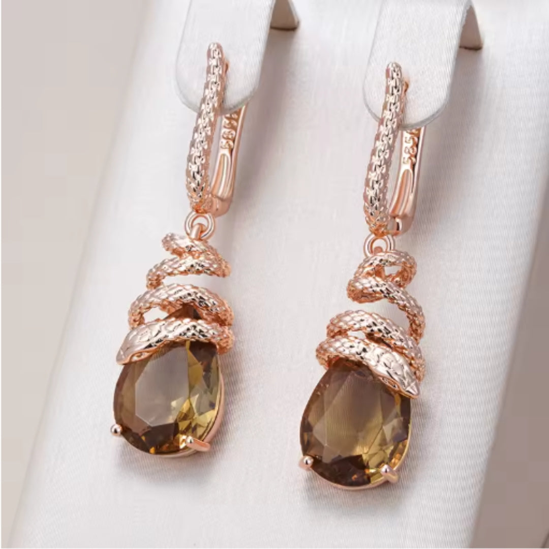 Brincos elegantes pendentes em cristal laranja - Oriana