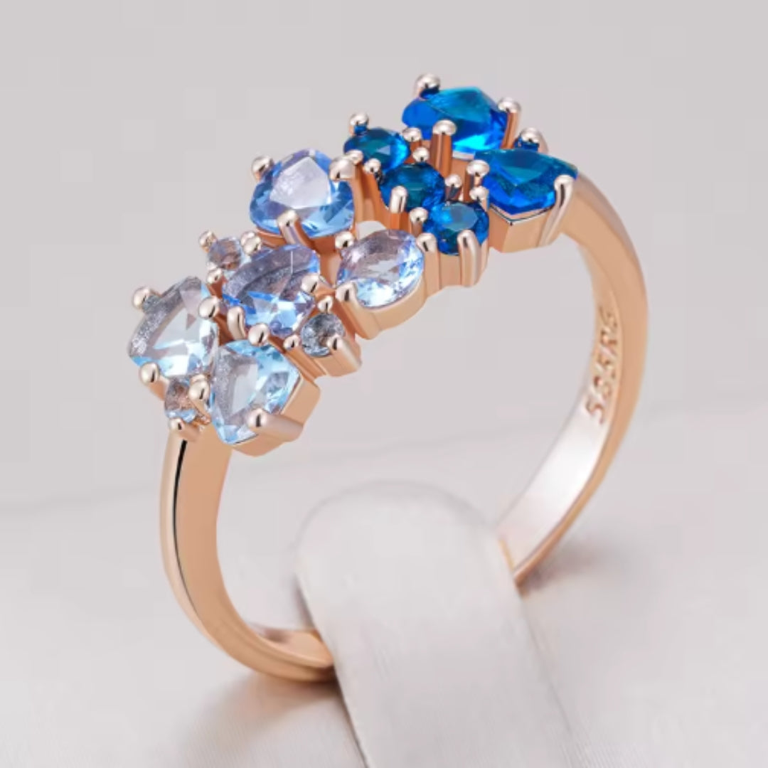 Anel elegante em cristal azul e branco - Oceana