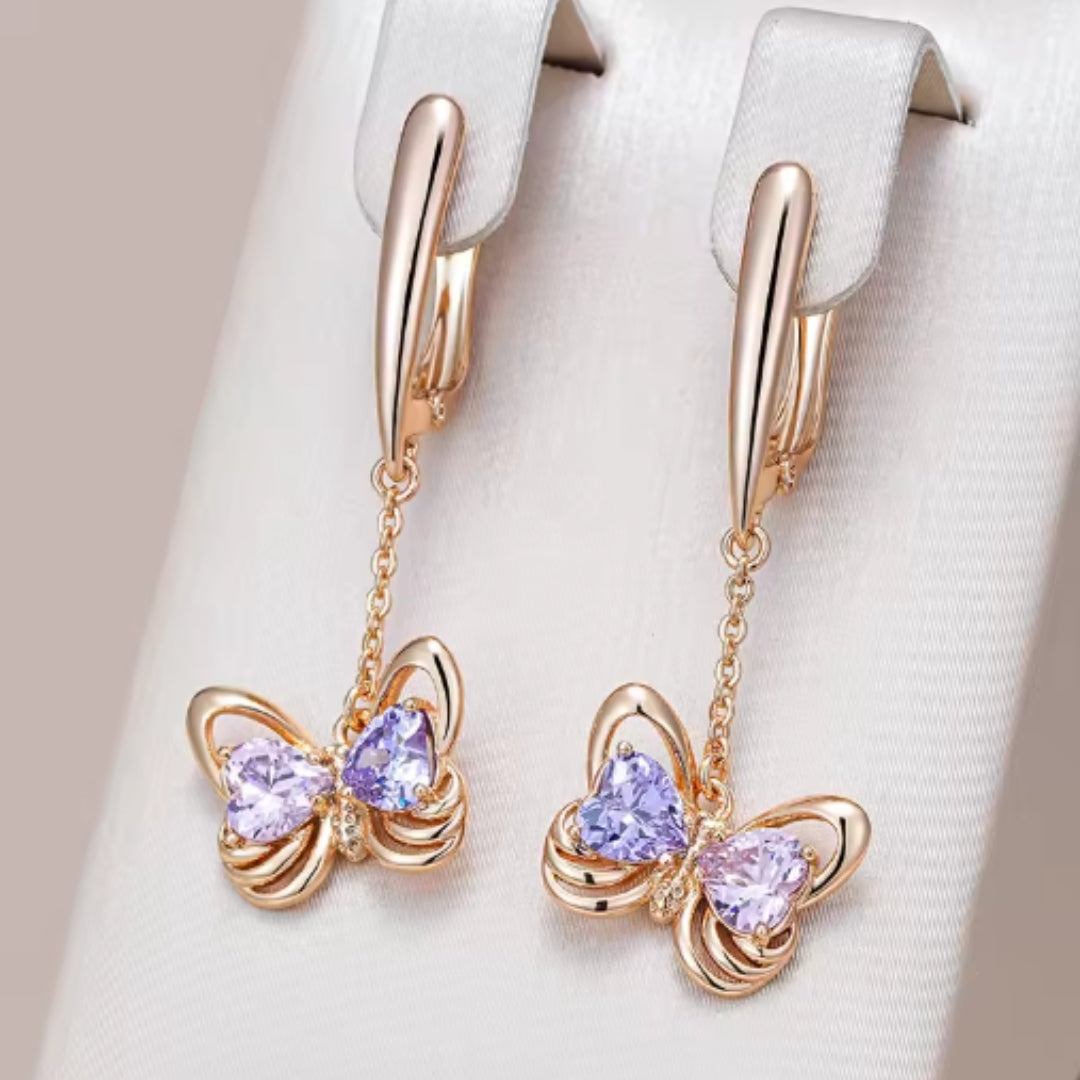 Brincos de borboleta pendentes roxos elegantes - Selene
