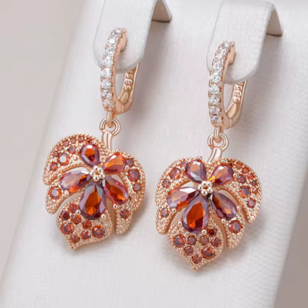 Brincos elegantes em folha de cristal - Rosaline