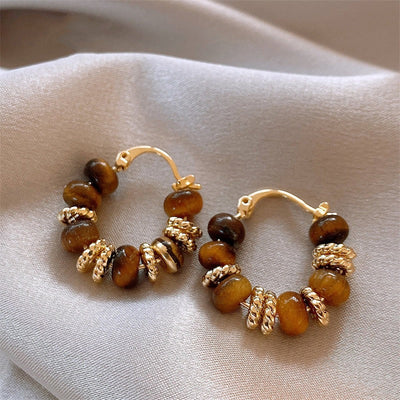 Brincos de argola com contas de olho de tigre - Parisa