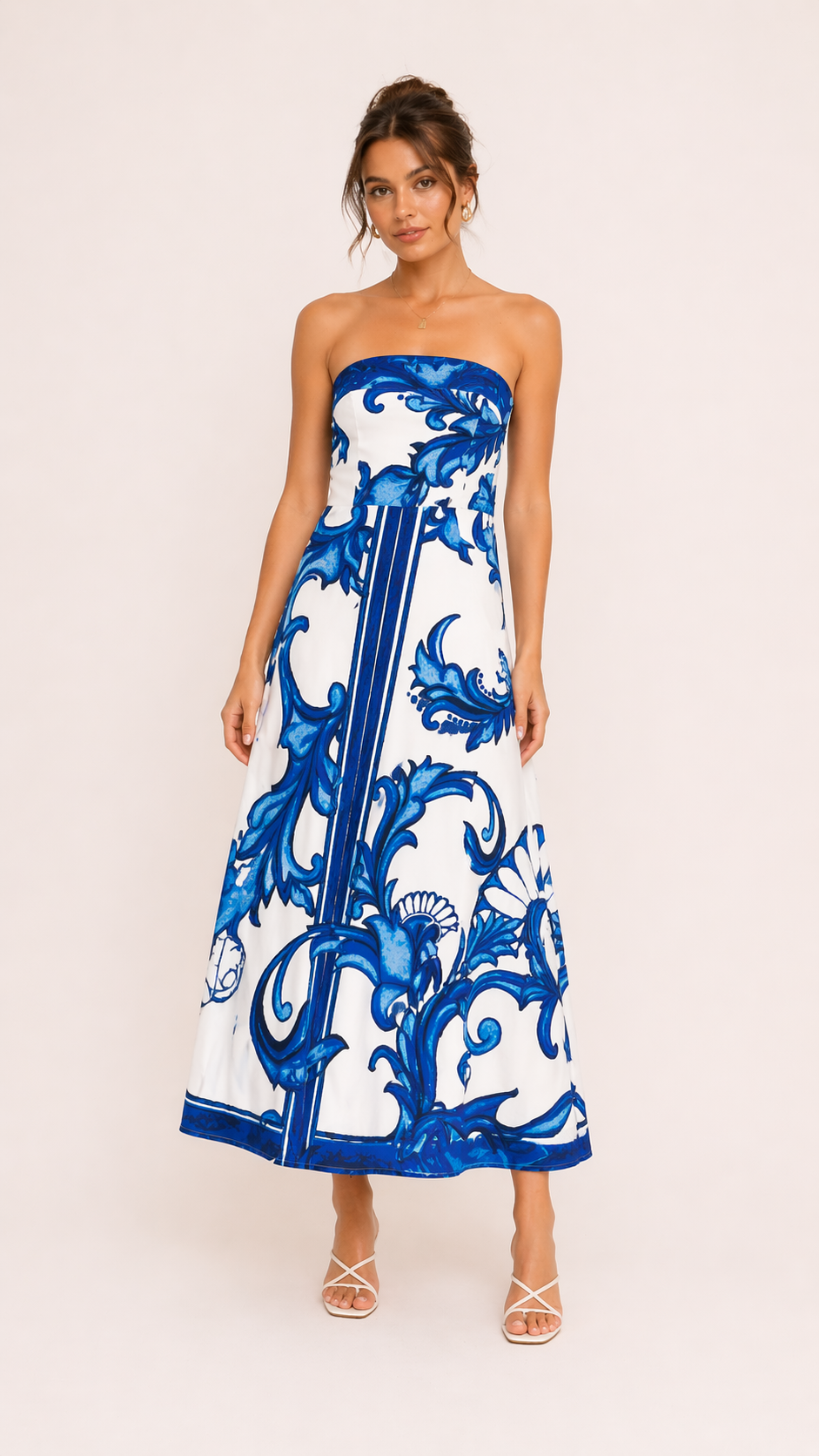 Trägerloses Midikleid für Damen - Elegantes Sommerkleid mit floralem Muster