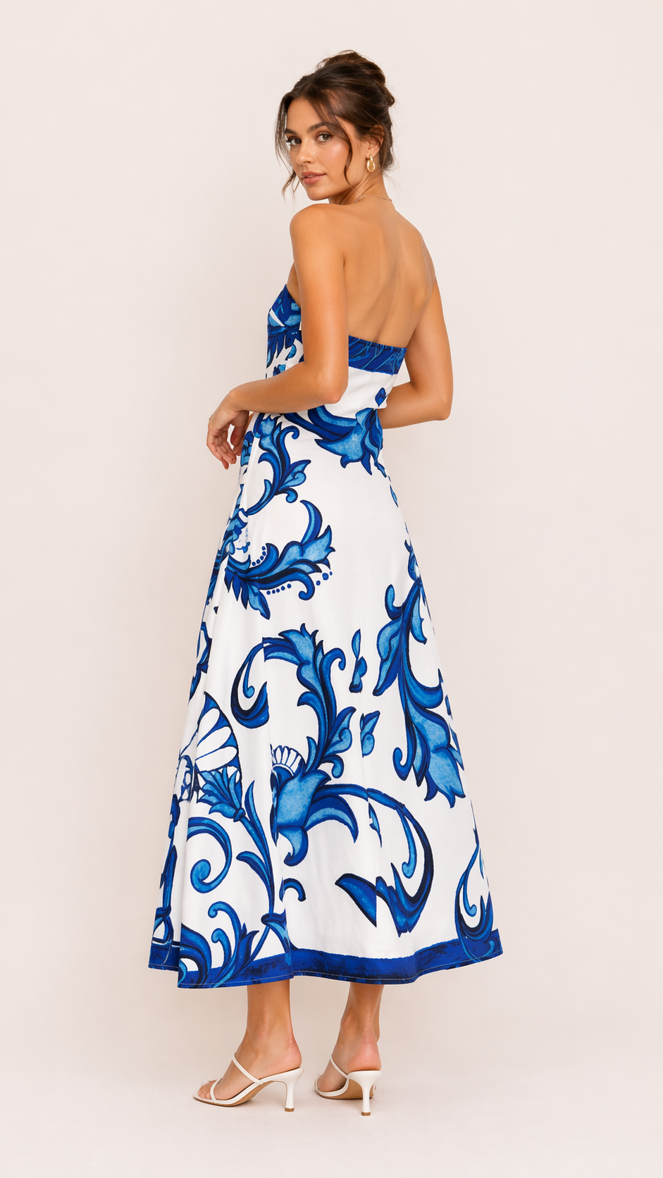 Trägerloses Midikleid für Damen - Elegantes Sommerkleid mit floralem Muster