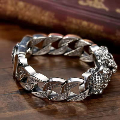 Pulseira masculina com cabeça de leopardo e design tribal metálico - Hekkan