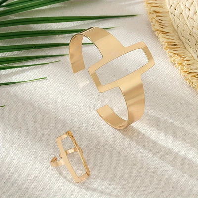 Conjunto de pulseira e anel geométricos - Liana