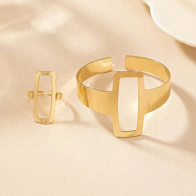 Conjunto de pulseira e anel geométricos - Liana