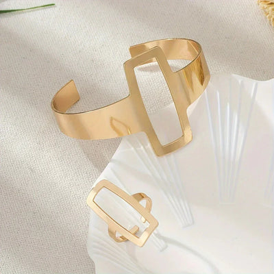 Conjunto de pulseira e anel geométricos - Liana