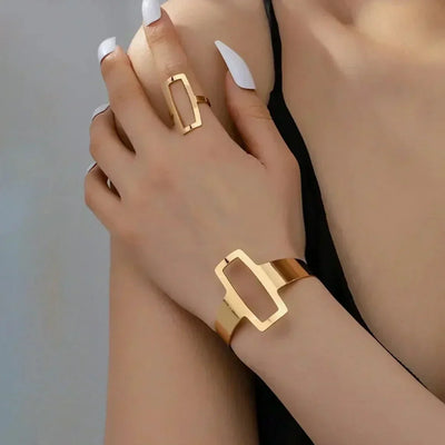 Conjunto de pulseira e anel geométricos - Liana