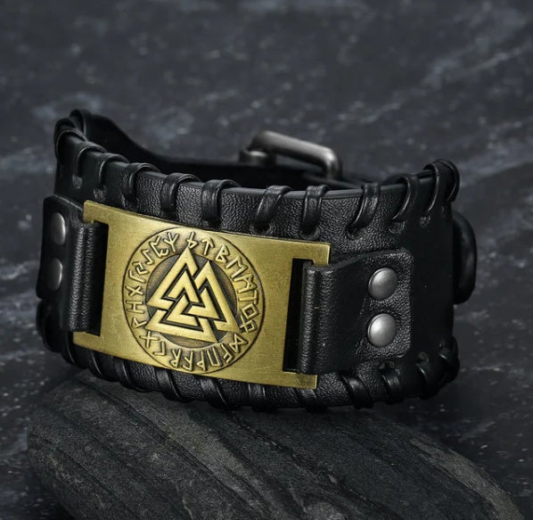 Pulseira viking de couro para homem - Leif
