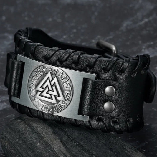 Pulseira viking de couro para homem - Leif