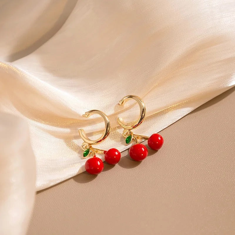 Brincos com pendente em forma de fruta, banhados a ouro e esmaltados, para senhora - Amelie