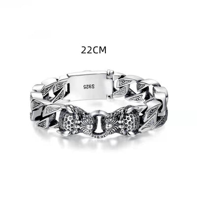 Pulseira masculina com cabeça de leopardo e design tribal metálico - Hekkan