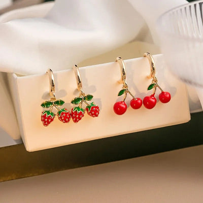 Brincos com pendente em forma de fruta, banhados a ouro e esmaltados, para senhora - Amelie