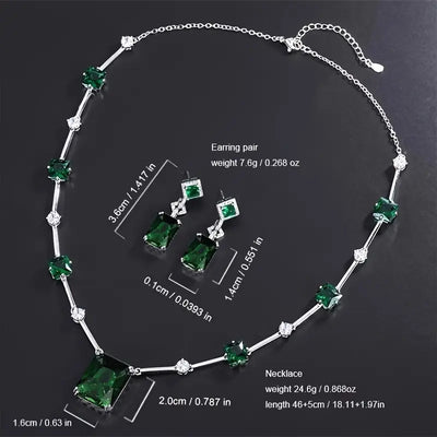 Conjunto de colar e brincos em prata com cristais verdes - Veralyn