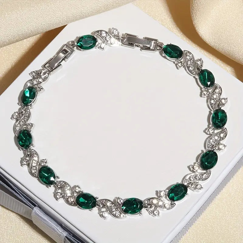 Pulseira de prata com pedras ovais verdes - Lorena