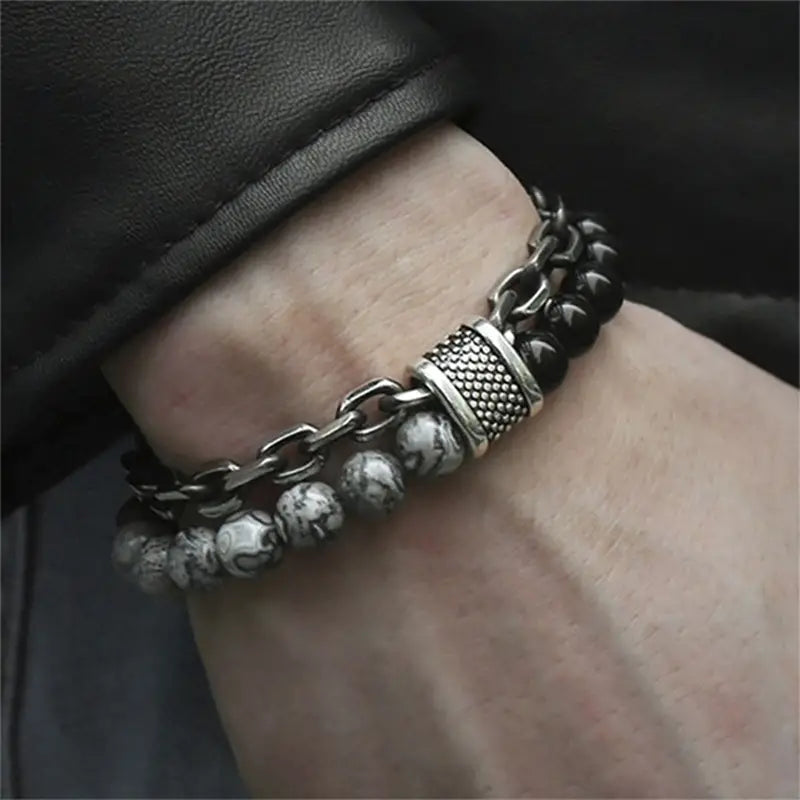 Pulseira de pérolas de tigre Steel Streaks
