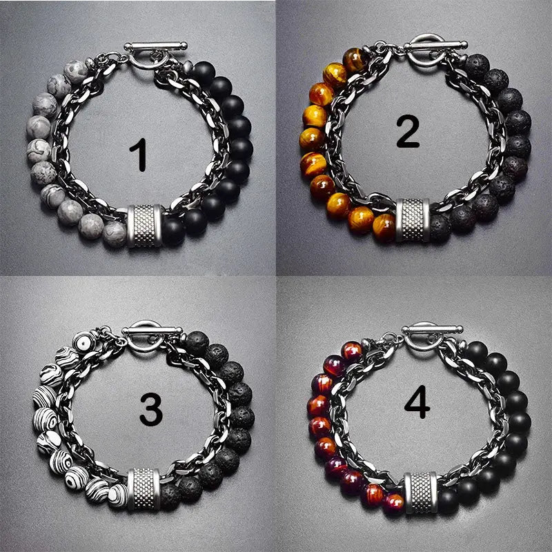Pulseira de pérolas de tigre Steel Streaks
