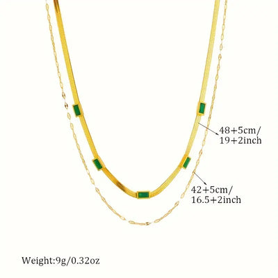 Colar duplo banhado a ouro com rectângulos verdes - Narelle