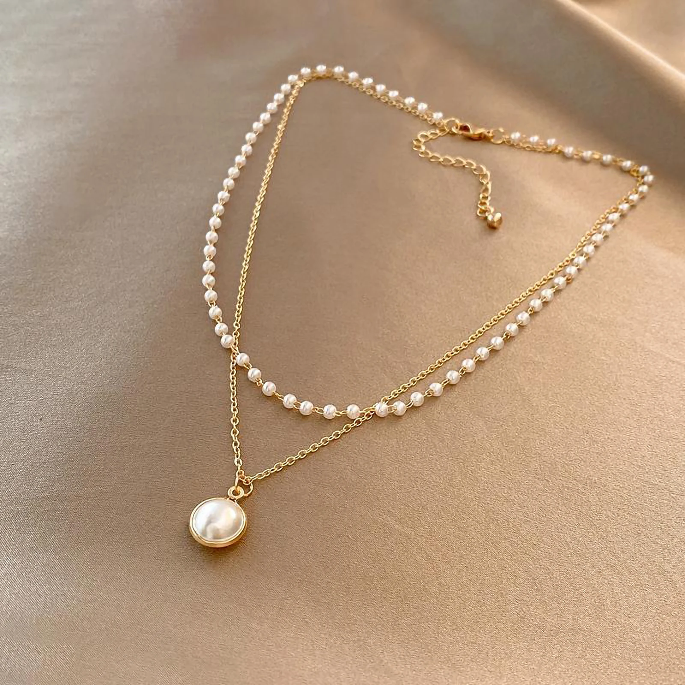 Colar de pérolas elegante de dois fios para senhora - Amelie