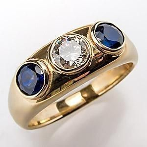Anel de ouro com zircónias cúbicas em vidro azul vintage