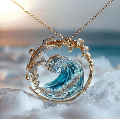 Colar de cristais de ondas azuis com design oceânico para mulher - Naia