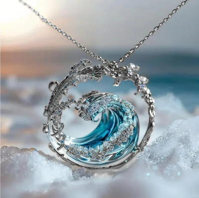 Colar de cristais de ondas azuis com design oceânico para mulher - Naia