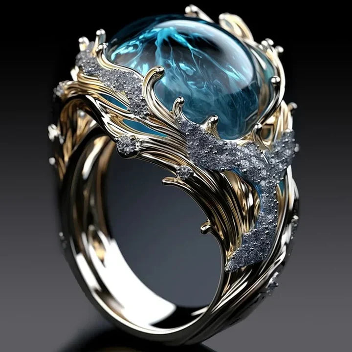 Anel vintage em cristal do oceano - Gaia