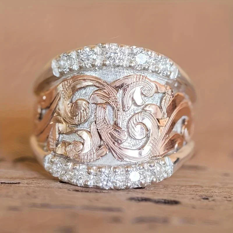 Anel vintage em prata e rosa