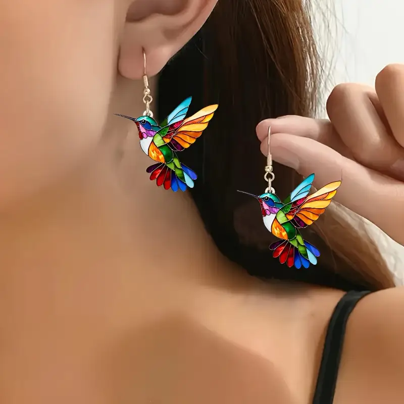 Brincos de colibri para mulher Design tropical transparente - Maritza