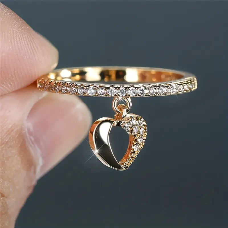 Anel Anello com coração pendente em ouro e zircônia - Ines