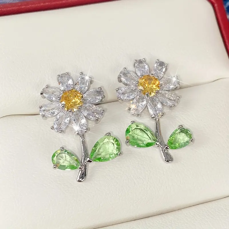 Brincos Crystal Flower Prateados - Emi