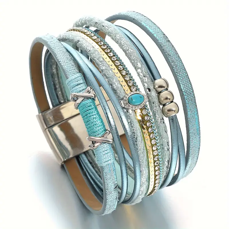 Conjunto de pulseiras em couro azul - Elise