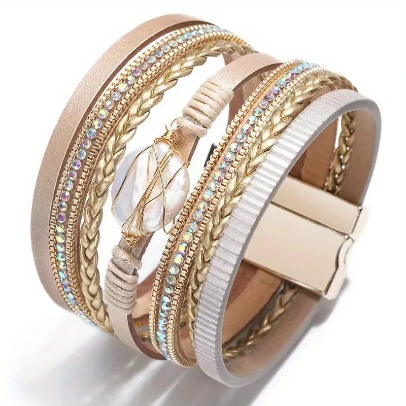 Pulseira de couro Golden Threads - Ember