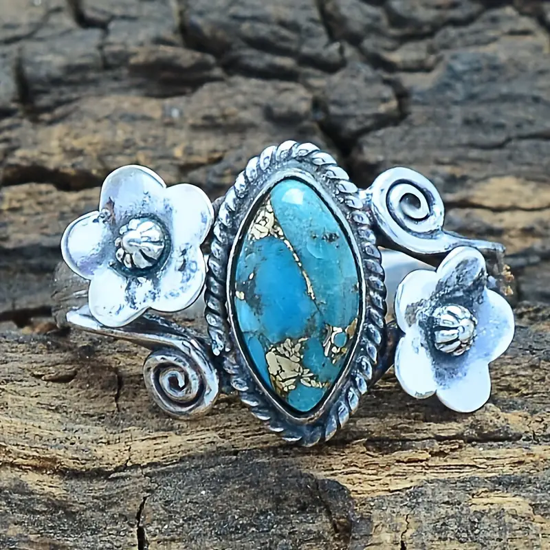 Anel Blue Stone Flower - Dana