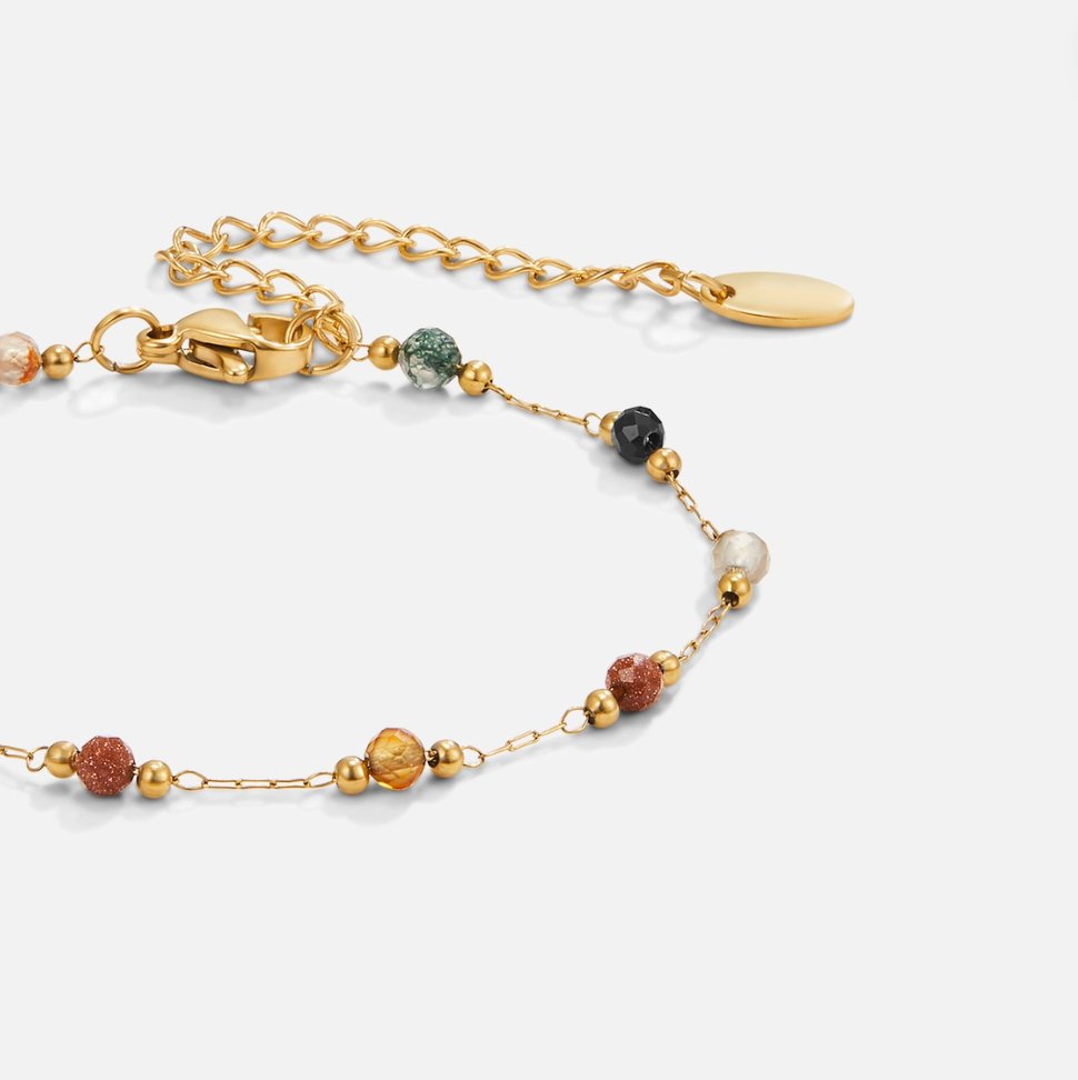 Pulseira com contas naturais e corrente fina - Xylia