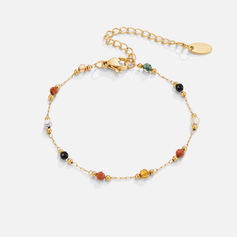 Pulseira com contas naturais e corrente fina - Xylia