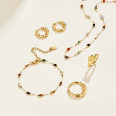 Pulseira com contas naturais e corrente fina - Xylia