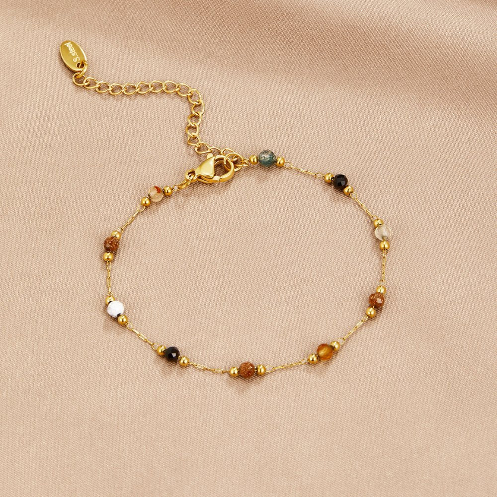 Pulseira com contas naturais e corrente fina - Xylia